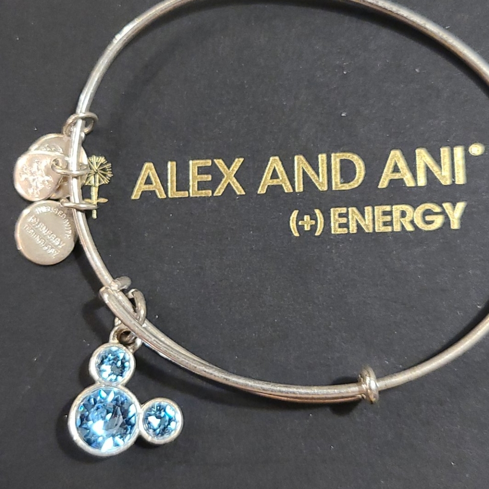 ⚠️ Rare Alex and Ani Aquamarine Mickey Bangle (RS)